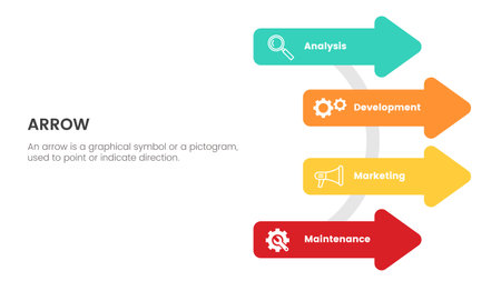 arrow infographic with vertical concept for slide presentation with 4 point list and arrow shape direction vectorのイラスト素材