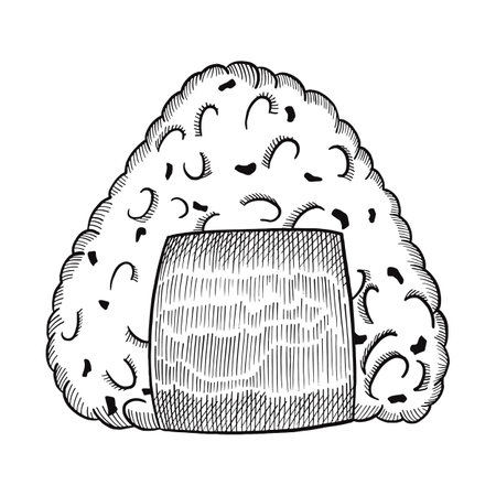 onigiri rice japan or japanese traditional food doodle hand drawn sketch with outline style vector illustrationのイラスト素材