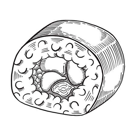 maki sushi japan or japanese traditional food doodle hand drawn sketch with outline style vector illustrationのイラスト素材