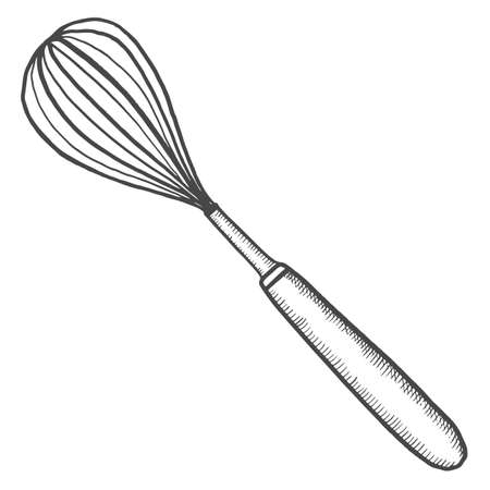 whisk kitchen utensils solated doodle hand drawn sketch with outline style vector illustrationのイラスト素材