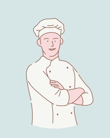 happy smile chef with crossed arms with outline or line and clean simple style vector illustrationのイラスト素材