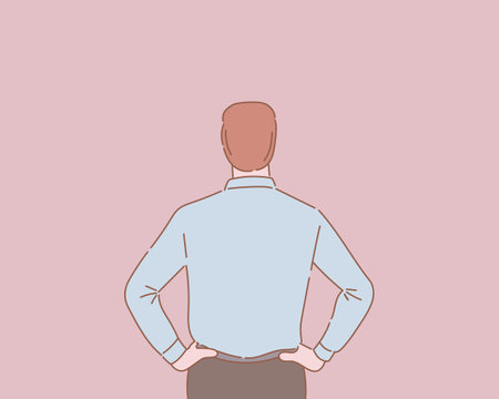 businessman standing view from behind with outline or line and clean simple style vector illustrationのイラスト素材