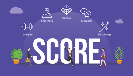 score business model concept with big word text and people with related icon vector illustrationのイラスト素材