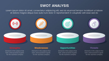 swot analysis concept with product showcase horizontal line for infographic template banner with four point list information vectorのイラスト素材