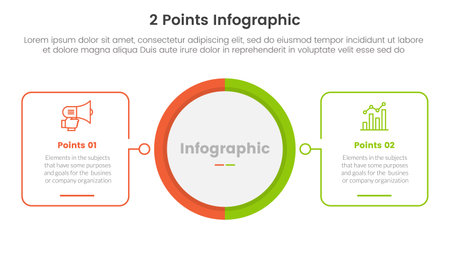 versus or compare and comparison concept for infographic template banner with big circle center and outline shape with two point list information vectorのイラスト素材