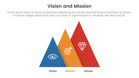 business vision mission and values analysis tool framework infographic with pyramid shape increase right direction 3 point stages concept for slide presentation vectorのイラスト素材