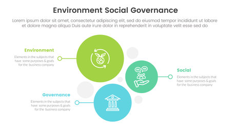 esg environmental social and governance infographic 3 point stage template with vertical circle direction concept for slide presentation vectorのイラスト素材
