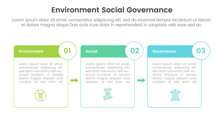 esg environmental social and governance infographic 3 point stage template with box outline and badge arrow concept for slide presentation vectorのイラスト素材