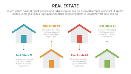 real estate property infographic template banner with small house up and down with 4 point list information for slide presentation vectorのイラスト素材