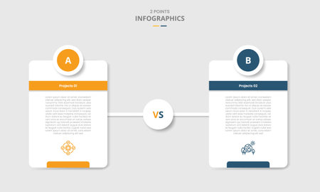 2 points comparison versus for infographic with vertical round box with circle badge on top with white background drop shadow with two point list information vectorのイラスト素材