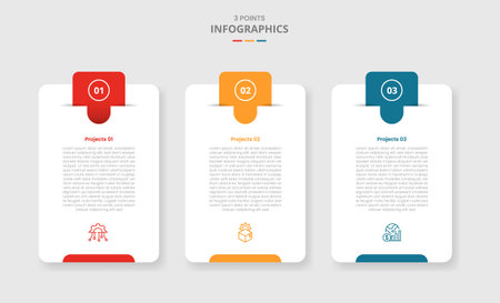 3 points template infographic with with drop shadow style with vertical round box with round badge header creative three stage list information vectorのイラスト素材