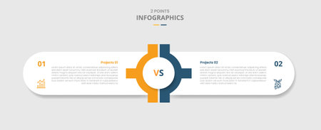 2 points comparison versus for infographic with round rectangle box container with gear center system with drop shadow with two point list information vectorのイラスト素材