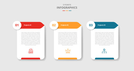 3 points template infographic with table box container with circle and arrow direction with drop shadow style with three stage list information vectorのイラスト素材
