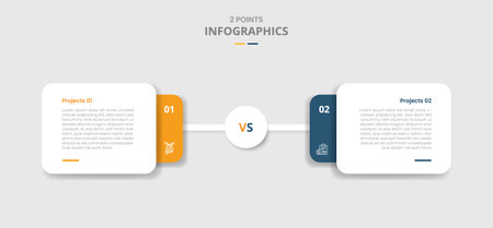 2 points comparison versus for infographic with round rectangle stacked layer with circle center connection with drop shadow with two point list information vectorのイラスト素材