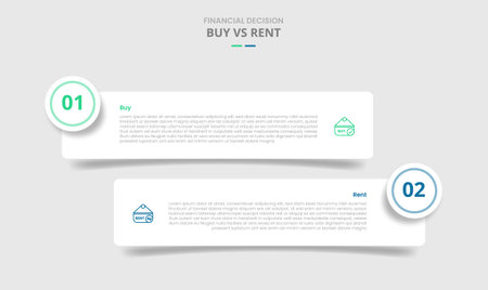 buy vs rent comparison for infographic with round rectangle box with circle badge drop shadow style with two point list information vectorのイラスト素材