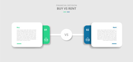 buy vs rent comparison for infographic with round rectangle stacked layer with circle center connection drop shadow style with two point list information vectorのイラスト素材