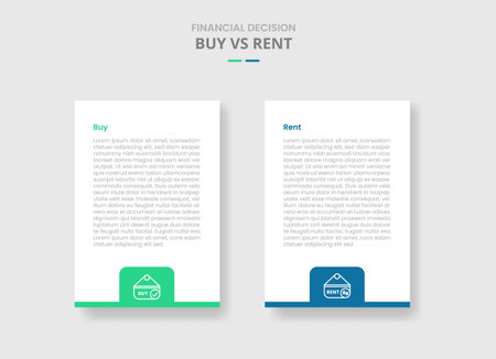 buy vs rent comparison for infographic with vertical box with badge on bottom drop shadow style with two point list information vectorのイラスト素材