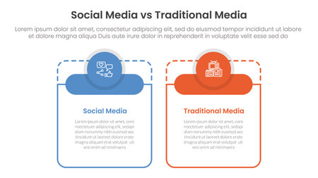 social media vs traditional media comparison concept for infographic template banner with big table shape round circle header with two point list information vectorのイラスト素材