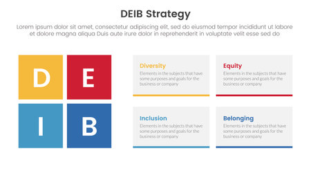 DEIB diversity strategy infographic 4 point stage template with rectangle box combination for slide presentation vectorのイラスト素材