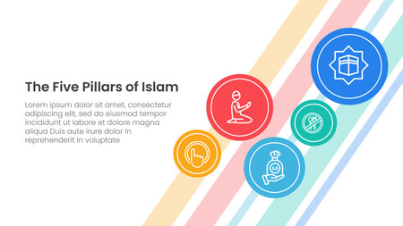 five pillars of islam infographic template banner with small circle spreading for background main page with 5 point list information for slide presentation vectorのイラスト素材
