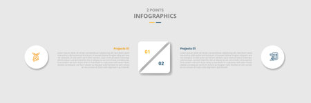 2 points comparison versus for infographic with round square with half slice on center with two point list information vectorのイラスト素材