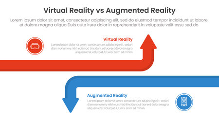 vr vs ar technology comparison concept for infographic template banner with big line arrow opposite with two point list information vectorのイラスト素材