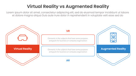 vr vs ar technology comparison concept for infographic template banner with hexagon outline shape and rectangle with two point list information vectorのイラスト素材