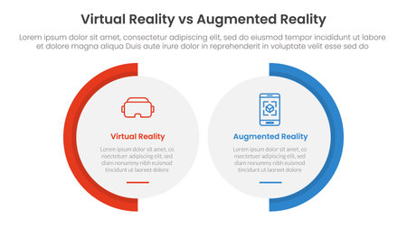 vr vs ar technology comparison concept for infographic template banner with big circle shape variation with two point list information vectorのイラスト素材