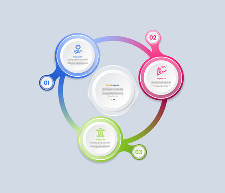 Cycle and circular base infographic with glossy gradient style with smooth circle line connection with balance structure with three segment information vectorのイラスト素材