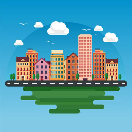 Urban buildings landscape skyline background real estate town concept vector illustrationのイラスト素材
