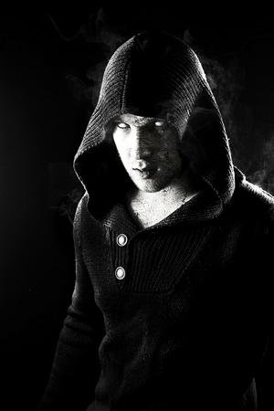Mysterious man in abstract smokeの写真素材