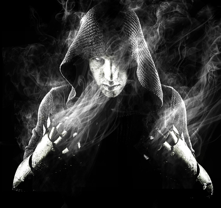 Mysterious man in abstract smokeの写真素材