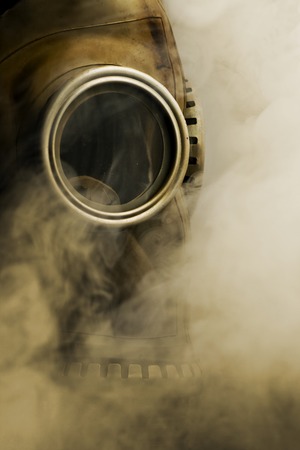 Close up of gas mask on black background.の写真素材
