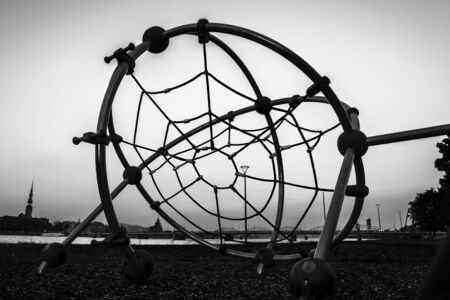 playground in black and white. Park in Riga.の写真素材