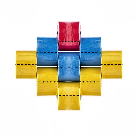 Colorful geometrical figures from reels of medical tape.の写真素材