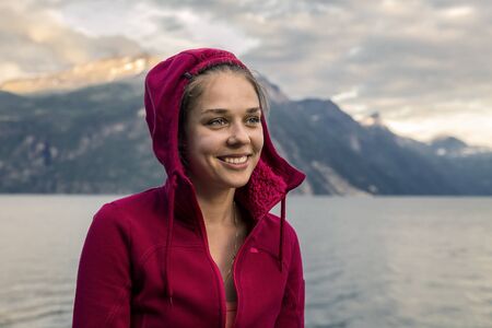 Portrait of young and beautiful woman, Norwayの写真素材