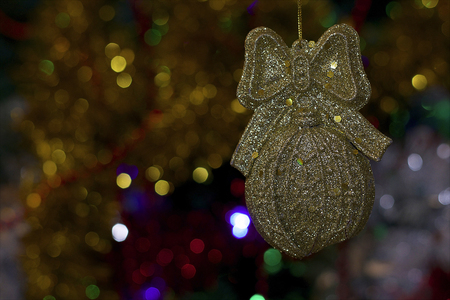 glowing christmas ball on the treeの写真素材