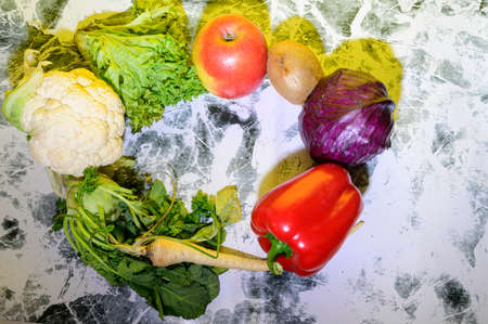 vegetables and fruit very colorful  healthy food and fresh close upの写真素材
