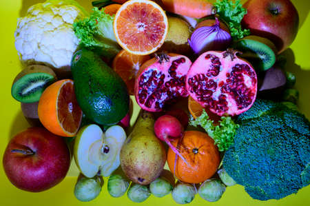 fruits and vegetables very fresh colorful healthy food close upの写真素材