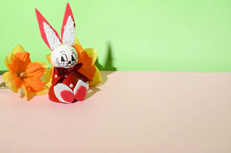 easter very nice holiday beautiful decoration rabbit and flowerの写真素材