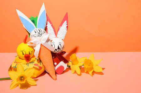 flower and small rabbit composition close up