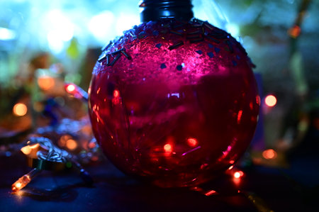 very beautiful colored glittering Christmas decorations close upの写真素材