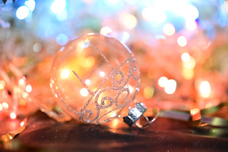 very beautiful colored glittering Christmas decorations close upの写真素材