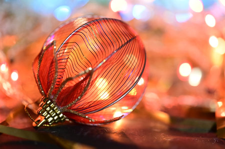 very beautiful colored glittering Christmas decorations close upの写真素材