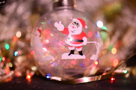 very beautiful colored glittering Christmas decorations close upの写真素材