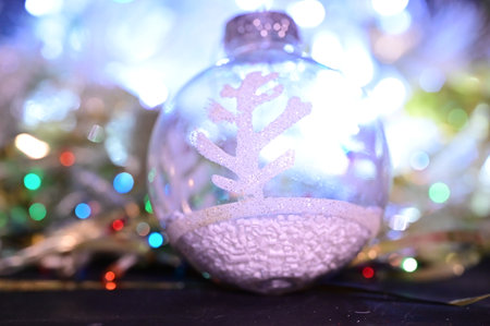 very beautiful colored glittering Christmas decorations close upの写真素材