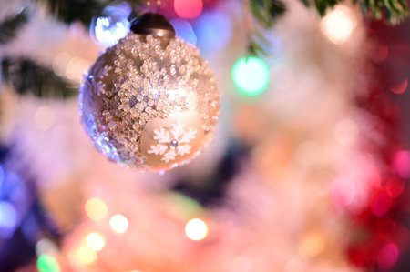 very beautiful colored glittering Christmas decorations close upの写真素材