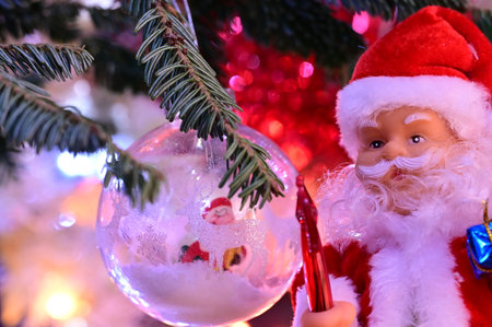 very beautiful colored glittering Christmas decorations close upの写真素材