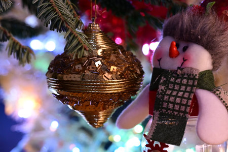 very beautiful colored glittering Christmas decorations close up