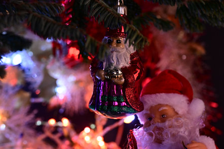 very beautiful colored glittering Christmas decorations close up